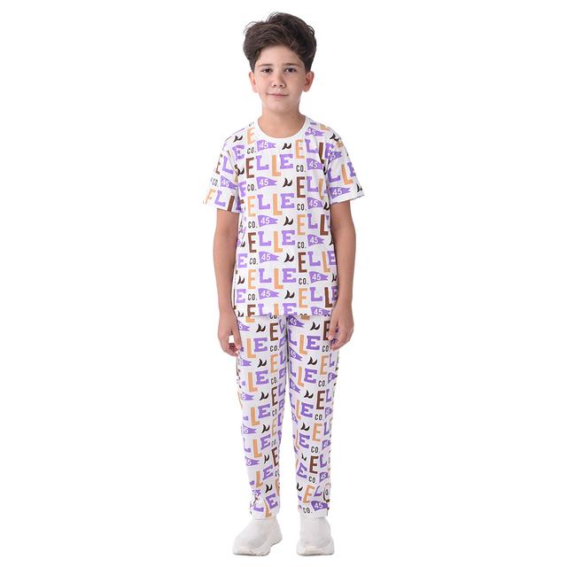 Genius - 2pc-Set - Boy Half Sleeve Print T-shirt With Pants - White