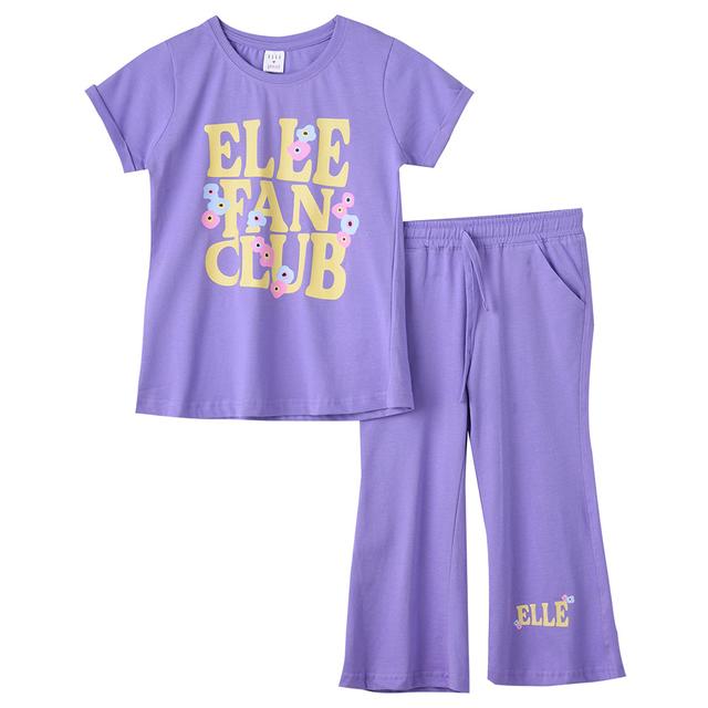 Genius - 2pc-Set - Girl Half Sleeve T-shirt With Capri - Violet