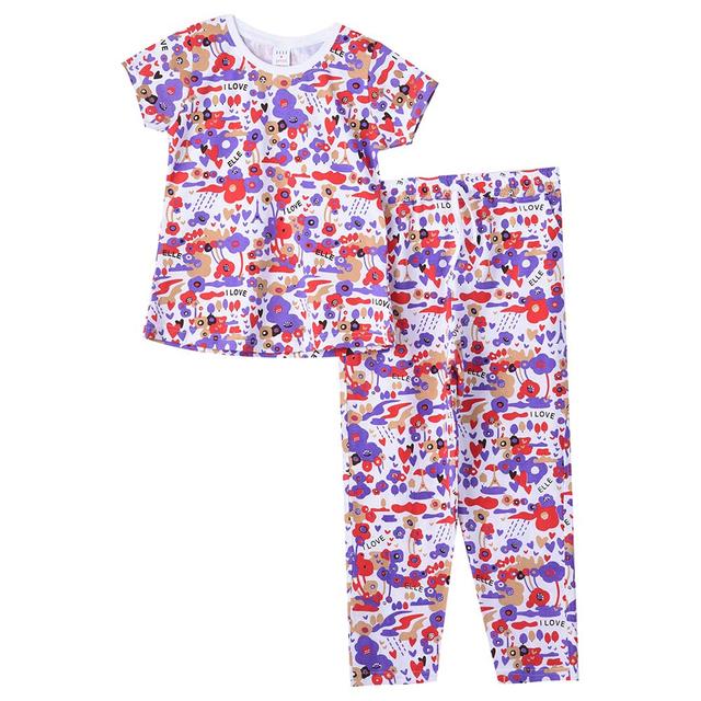 Genius - 2pc-Set - Girl Half Sleeve Colorful T-shirt With Pants