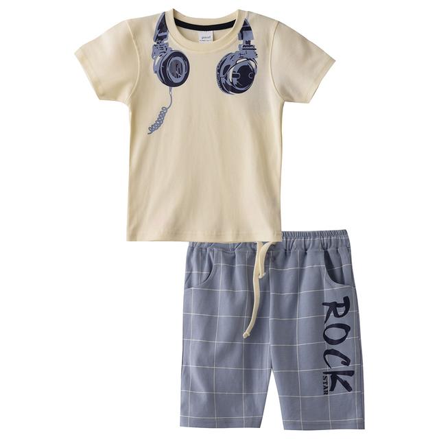 Genius - 2pc-Set - Boy Half Sleeve T-shirt With Bermuda - Off White/Blue