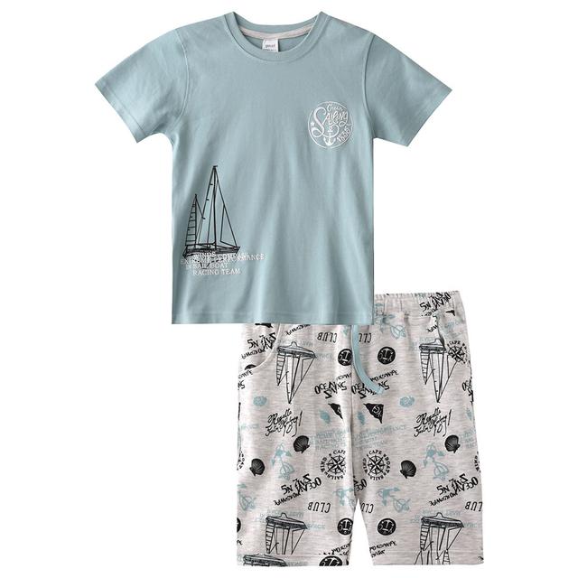 Genius - 2pc-Set - Boy Half Sleeve T-shirt With Bermuda - Sky Blue/White