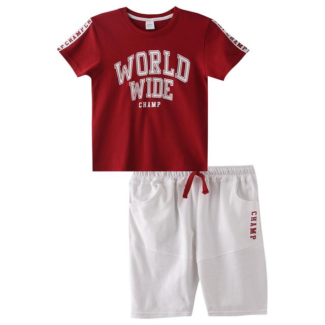 Genius - 2pc-Set - Boy Half Sleeve T-shirt With Bermuda - Maroon/White