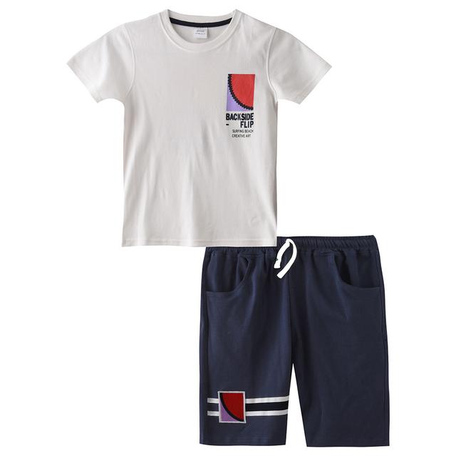 Genius - 2pc-Set - Boy Half Sleeve T-shirt With Bermuda - White/Navy