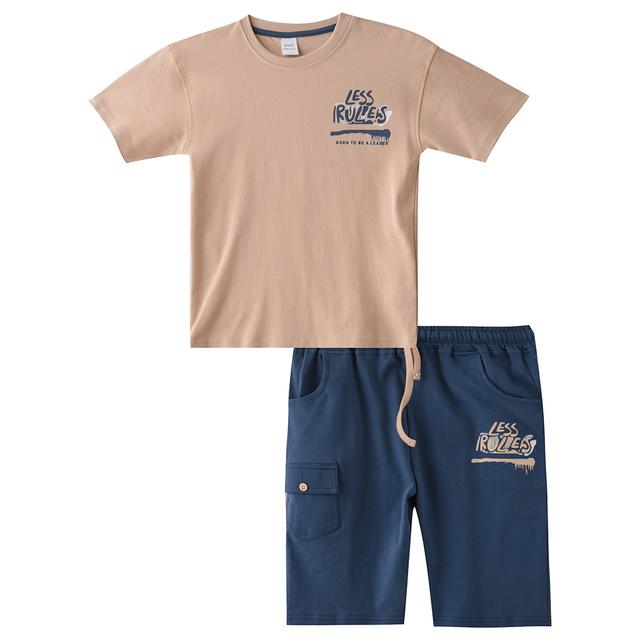 Genius - 2pc-Set - Boy Half Sleeve T-shirt With Bermuda - Sand Brown/Blue