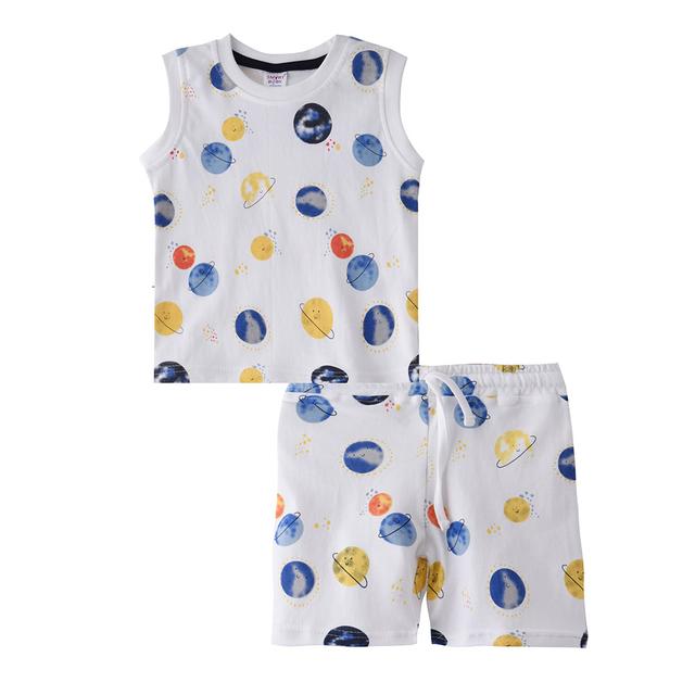 Smart Baby - 2pc-Set - Baby Boy Sleeveless T-shirt And Bermuda - White