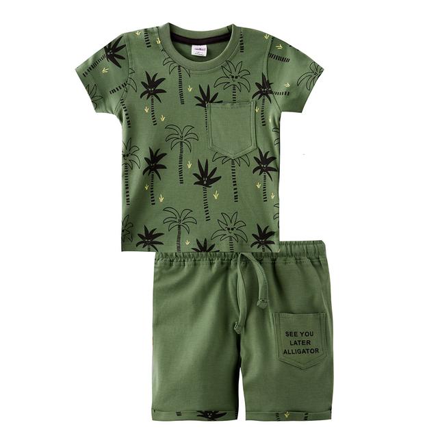 Smart Baby - 2pc-Set - Printed T-Shirt w/ Bermuda Shorts - Olive