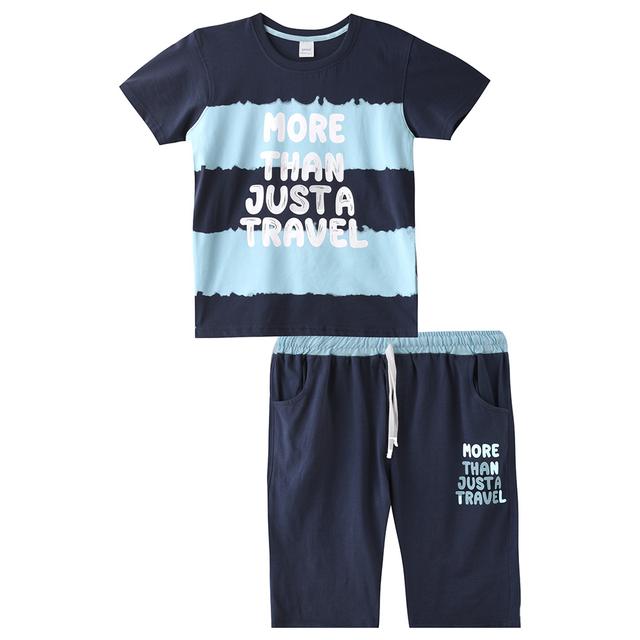 Genius - 2pc-Set - Boy Half Sleeve T-shirt With Bermuda - Airforce Blue