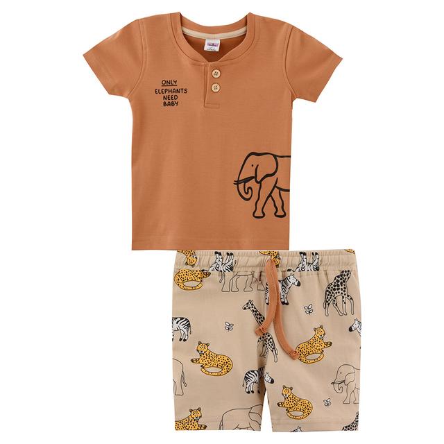 Smart Baby - 2pc-Set - T-Shirt w/ Printed Bermuda Shorts - Brown