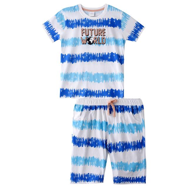 Genius - 2pc-Set - Boy Half Sleeve T-shirt With Bermuda - White/Blue