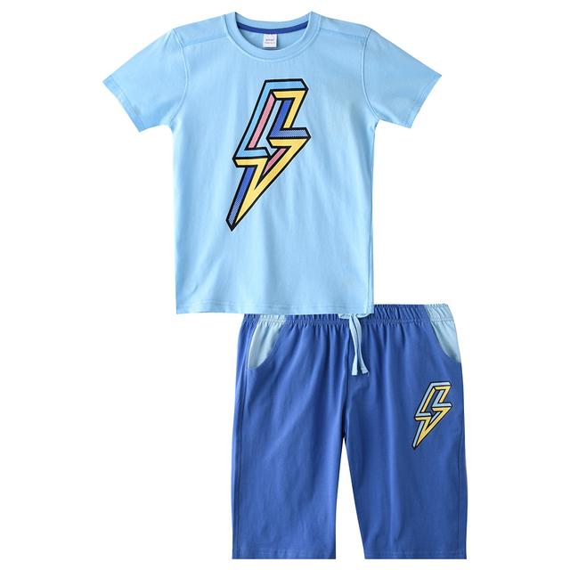 Genius - 2pc-Set - Boy Printed Half Sleeve T-shirt With Bermuda - Blue