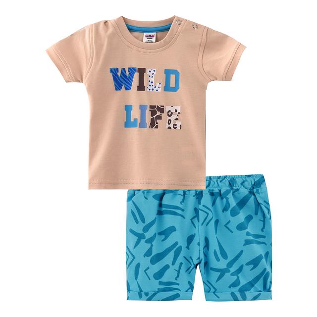 Smart Baby - 2pc-Set - Half Sleeve T-Shirt w/ Bermuda Shorts - Peach