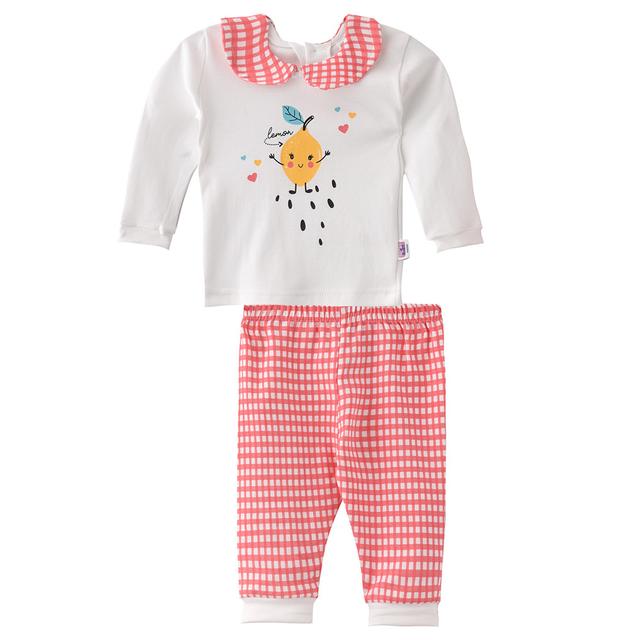 Smart Baby - 2pc-Set - Collar Neck T-Shirt w/ Pants - White