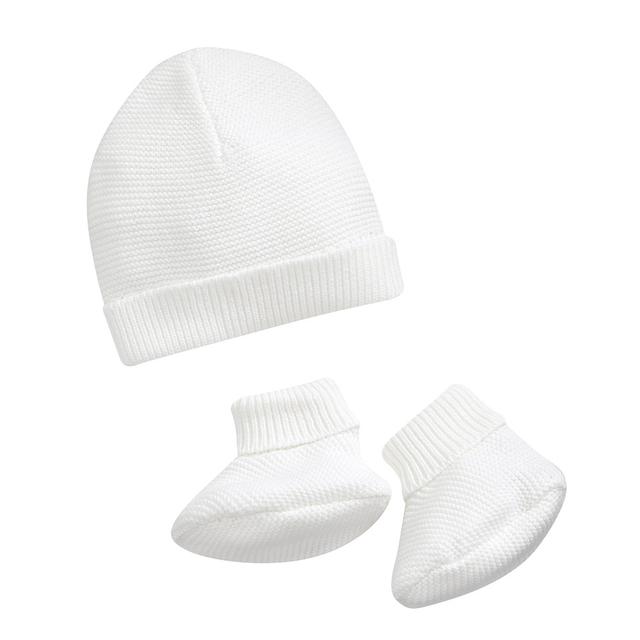 Mamas & Papas - 2pc-Set - Fine Knit Hat And Booties - White