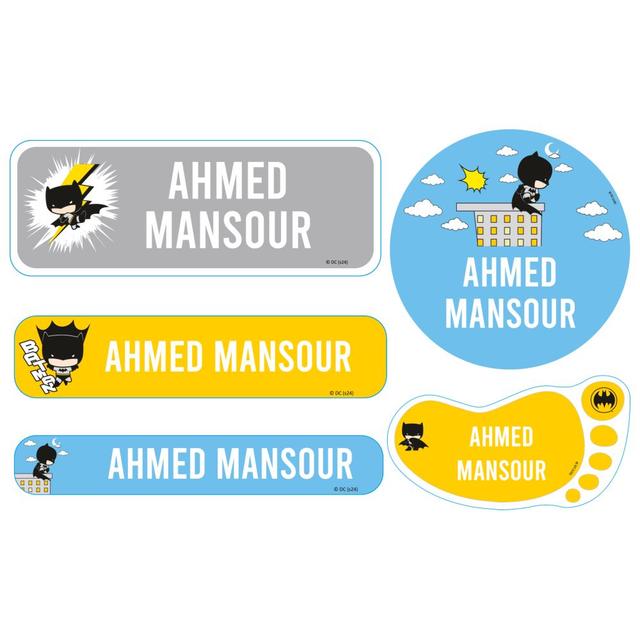 Essmak - Personalised Batman Labels - Blue/Yellow/Grey - 74pcs