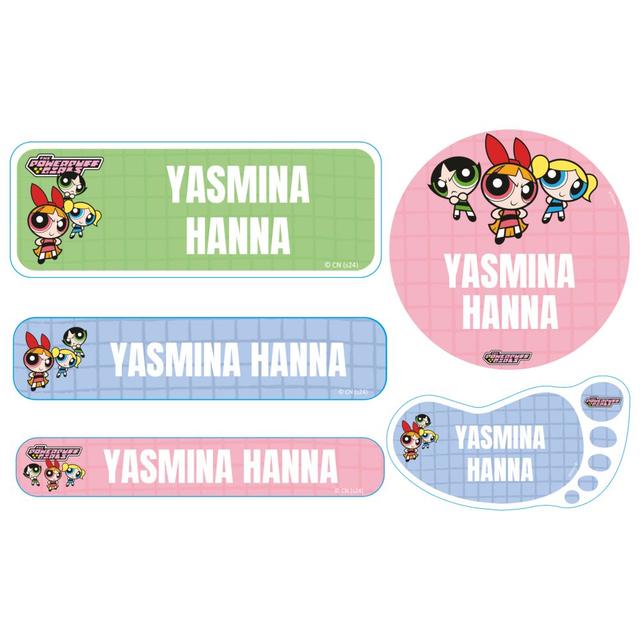 Essmak - Personalised Powerpuff Labels - Pink/Blue/Green - 74pcs