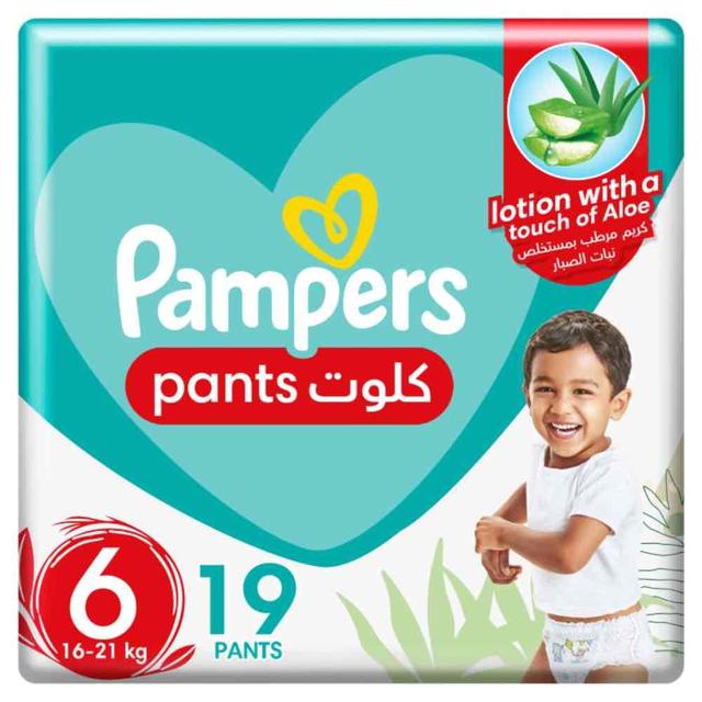 Pampers - Baby-Dry Pants Diapers with Aloe Vera Lotion, 360 Fit, Size 6, 16-21kg, Carry Pack, 19 Count