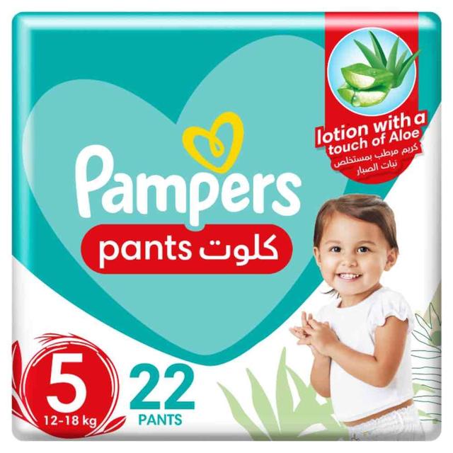 Pampers - Baby-Dry Pants Diapers with Aloe Vera Lotion, 360 Fit, Size 5, 12-18kg, Carry Pack, 22 Count