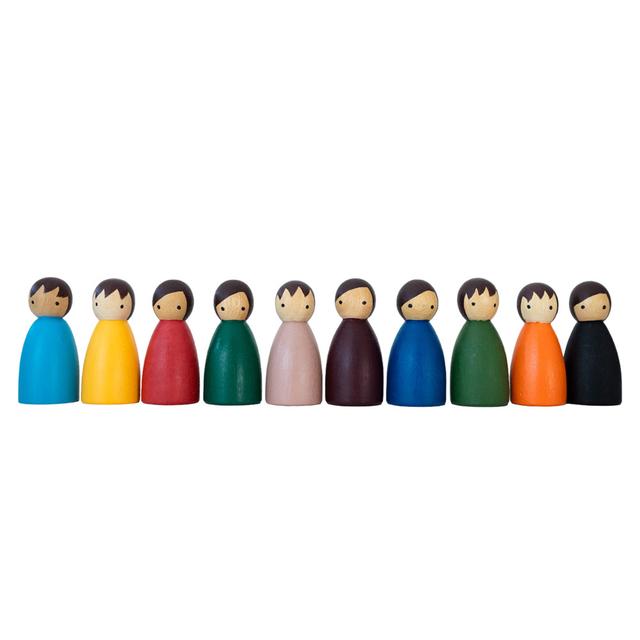 Birch and Bug - Colored Wooden Folks Peg Dolls - Pack of 10