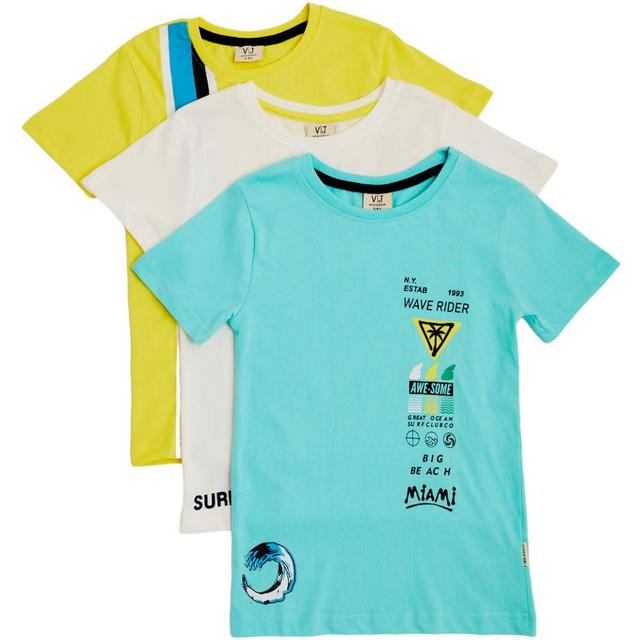 Victor and Jane - Junior Boys T-shirt - Pack of 3 - White/Yellow/Blue