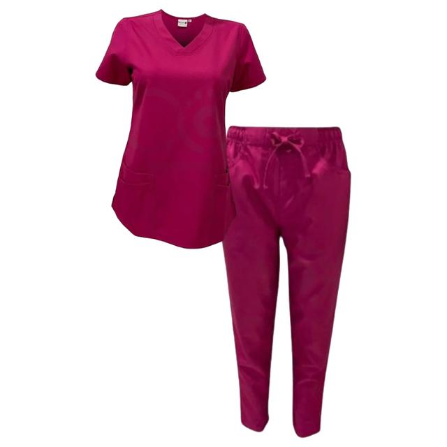 Veronica - Med Armour - 2pc-Set - Ladies V-Neck Scrub Uniform - Fuchsia