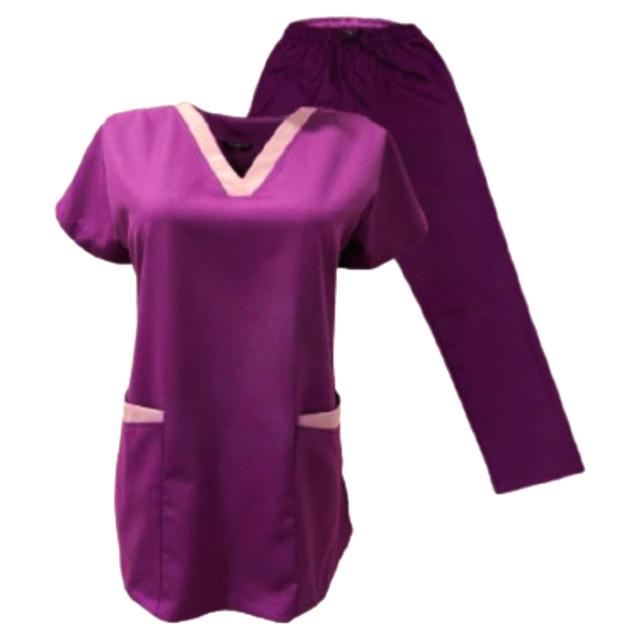 Veronica - 2pc-Set - Scrub Set Uniform w/ Contrast Patch - Violet