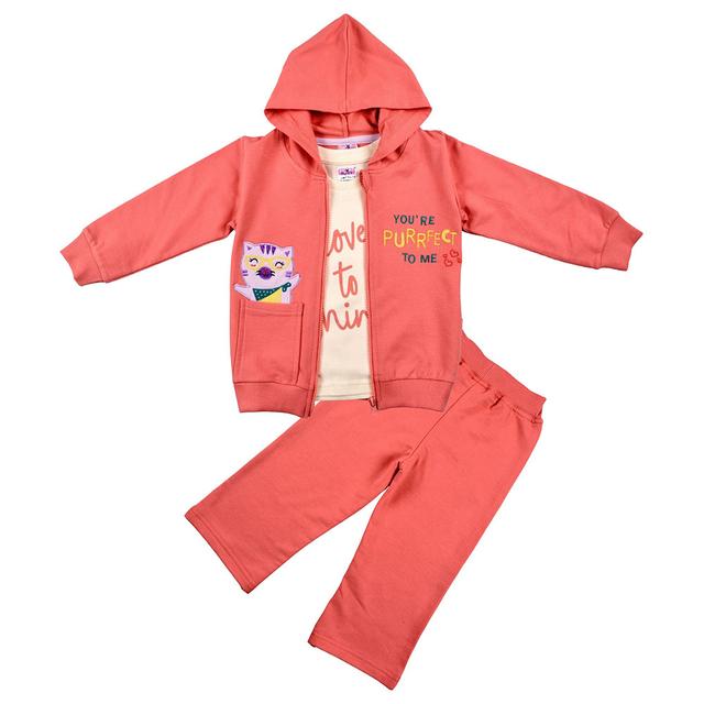 Smart Baby - 3pc-Set - Baby Girls T-Shirt, Jacket And Joggers - Coral