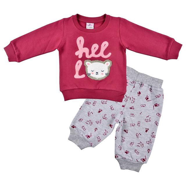 Smart Baby - 2pc-Set - Baby Girl Sweatshirt And Joggers - Maroon/Grey