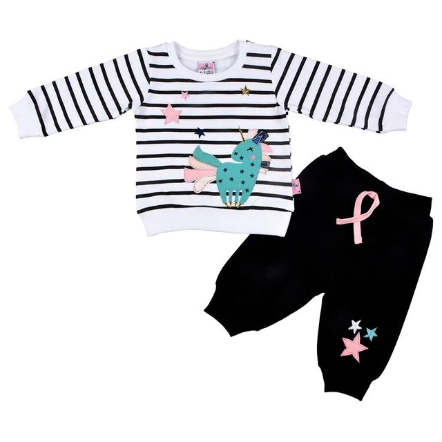 Smart Baby - 2pc-Set - Baby Girl Sweatshirt And Joggers - White/Black