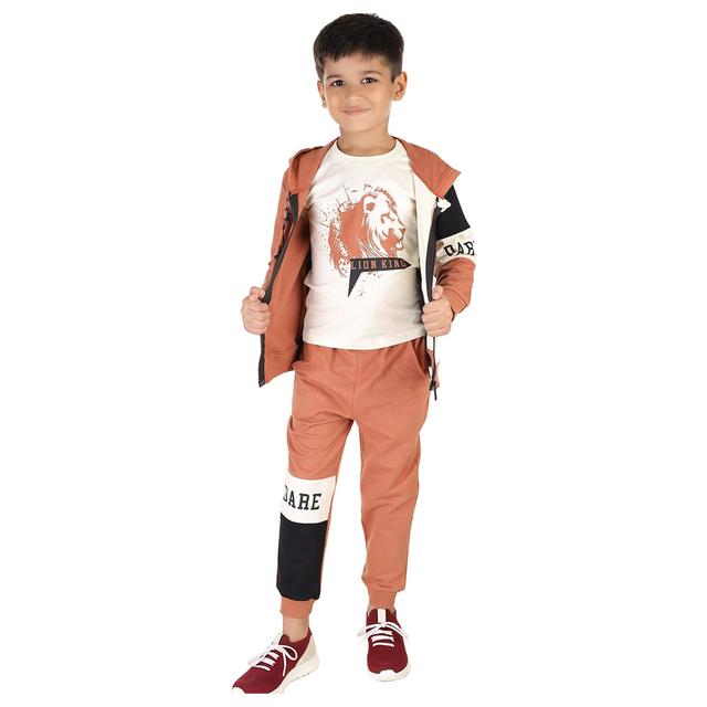 Genius - 3pc-Set - Boy T-Shirt, Jacket And Joggers - Light Brown