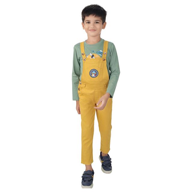 Genius - 2pc-Set - Boy Full Sleeves Shirt And Dungaree - Dark Green