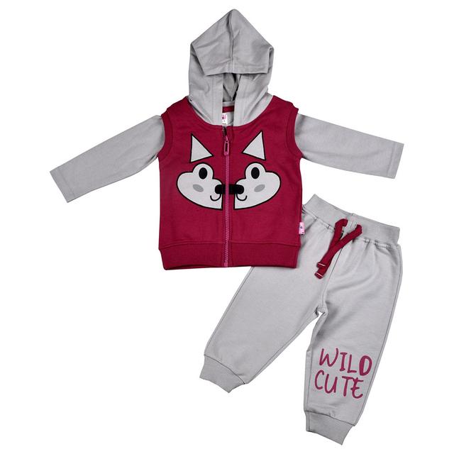 Smart Baby - 3pc-Set - Baby Boy T-Shirt, Jacket And Joggers - Red/Grey