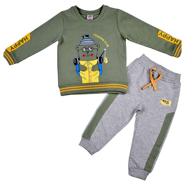 Smart Baby - 2pc-Set - Baby Boy Sweatshirt And Joggers - Green/Grey