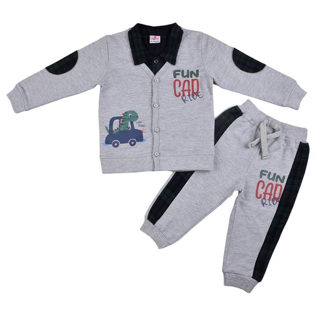 Smart Baby - 3pc-Set - Baby Boy Shirt, Sweater And Joggers - Grey