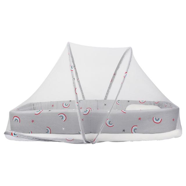 White&Grey - Baby Bed With Soft Tencel Padding - Rainbow