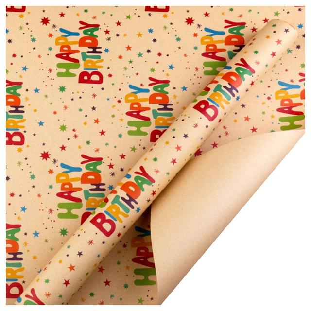 Long Sun - Happy Birthday Star Printed Kraft Wrapping Paper - 6pcs