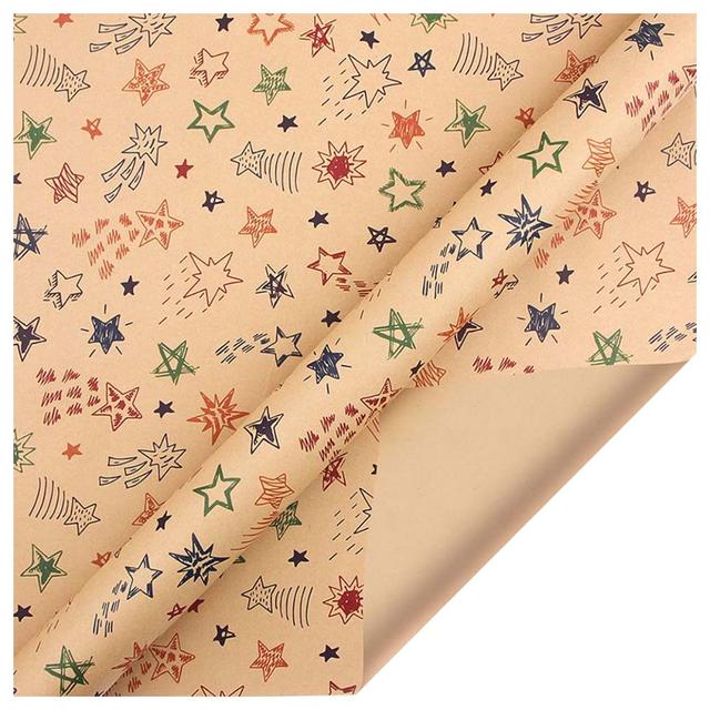 Long Sun - Star Printed Birthday Kraft Wrapping Paper - 6pcs