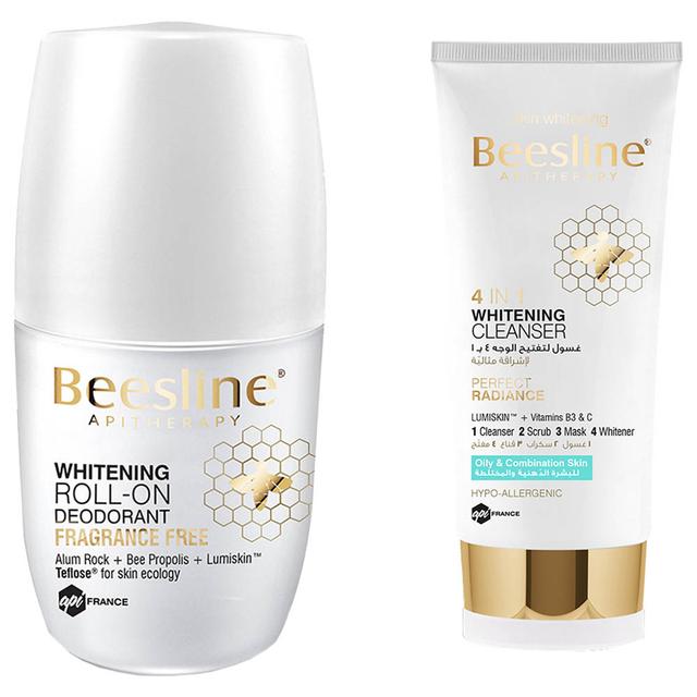 Beesline - Fragrance Free Whitening Roll-On Deo - 50 ml w/ 4-in-1 Face Cleanser - 150 ml