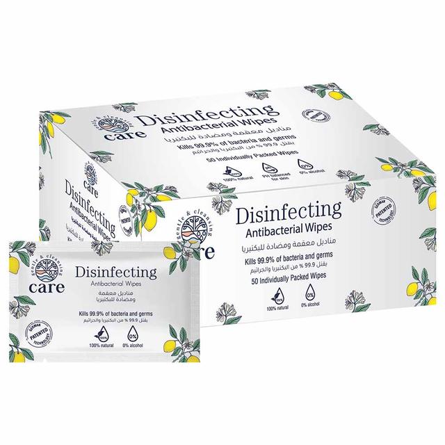 Care - Disinfecting Antibacterial Single Wipes 100% Natural 50pcs