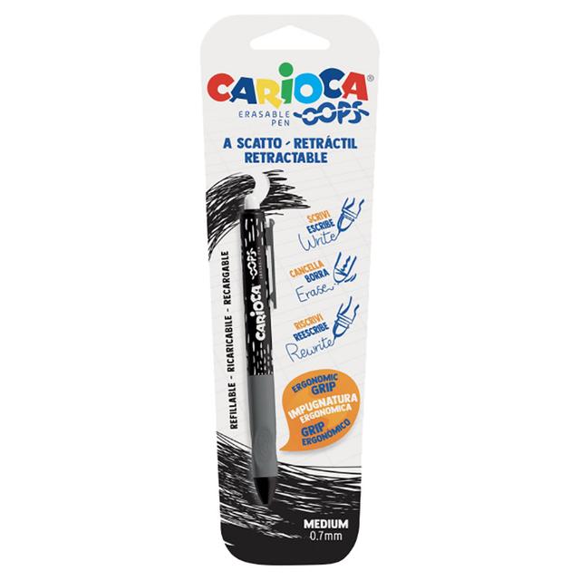 Carioca - Oops Retractable Blister Erasable Pen - Black