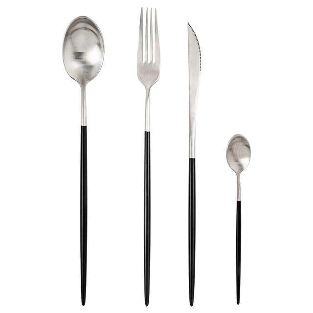 A'ish Home - Peony Black And Silver Cutlery 16pcs Set