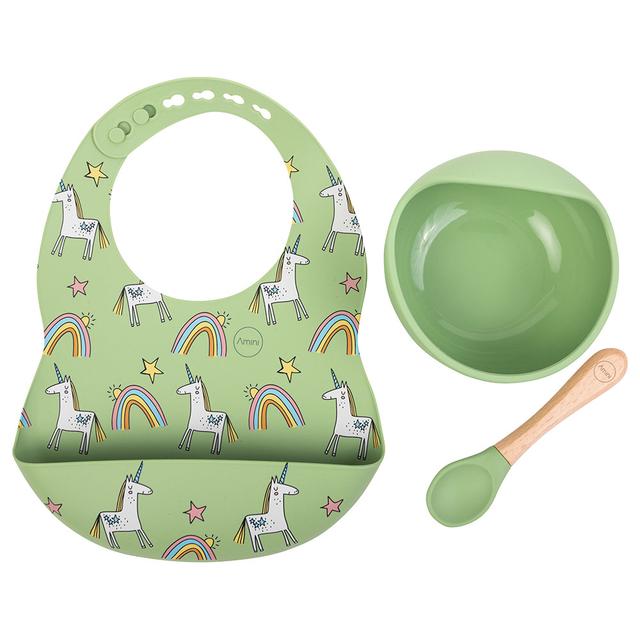 A'ish Home - Kids Amini Bib & Bowl Set - Green