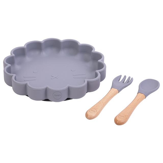 A'ish Home - Kids Amini Cat Plate w/ Spoon & Fork - Purple