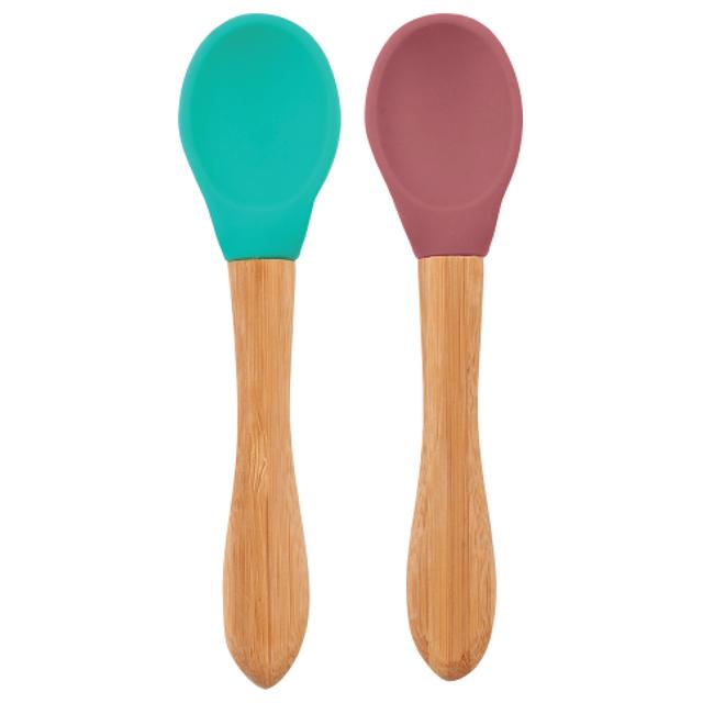 Minikoioi - Silicone Spoon Scoops - Pack of 2 - Green/Rose