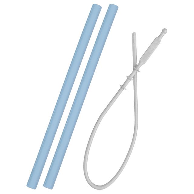 Minikoioi - Silicone Flexi Straws W/ Brush Set-2pcs - Blue