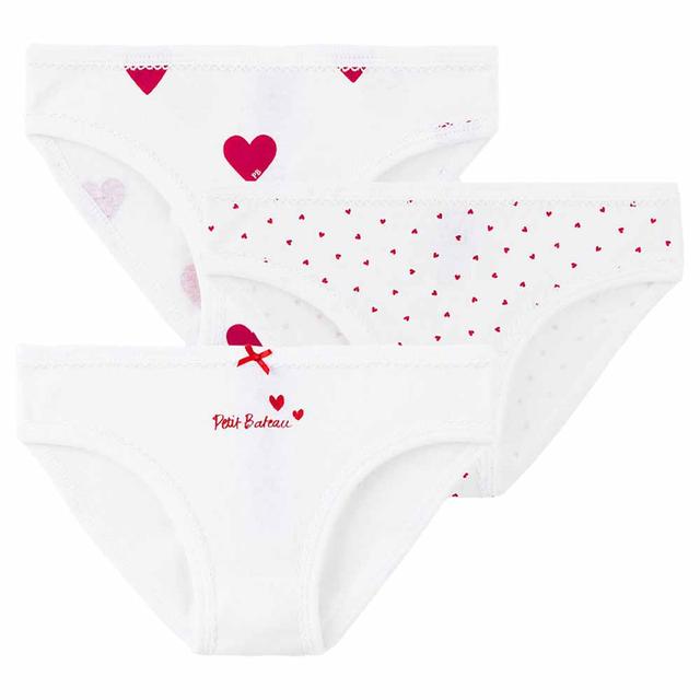 Petit Bateau - 3pc-Set - Girl's Heart Print Brief - White