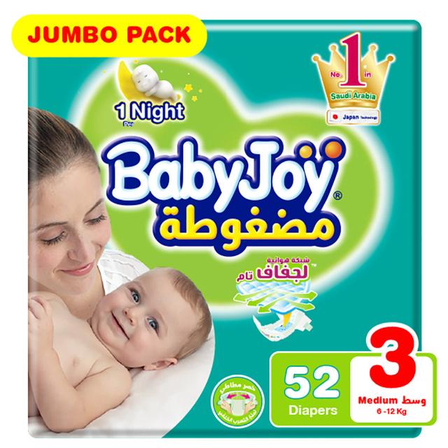 BabyJoy - Diaper Jumbo Pack, Medium, 6-12kg - 52 count