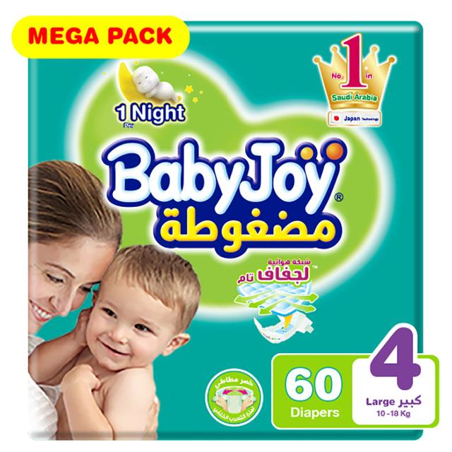 Babyjoy - Compressed Diamond Pad Diaper, Mega Pack Large Size 4, Count 60, 10-18kg