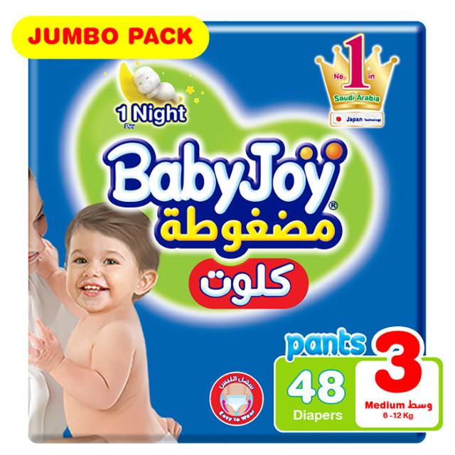 Babyjoy Cullotte Pants Diaper, Jumbo Pack Medium Size 3, Count 48, 6 - 12 kg