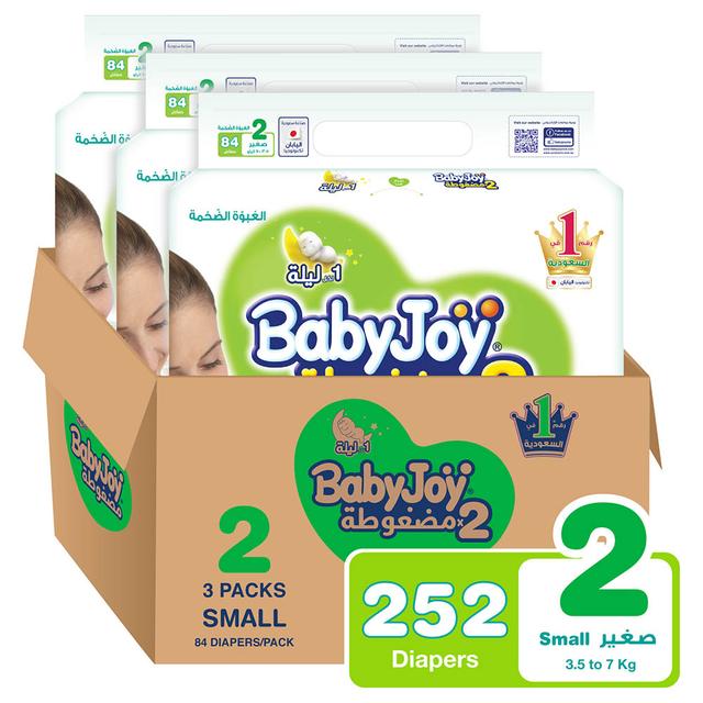 BabyJoy 2x Compressed Diaper Size 2 - 3.5-7kg, Pack of 3 - 252 pcs