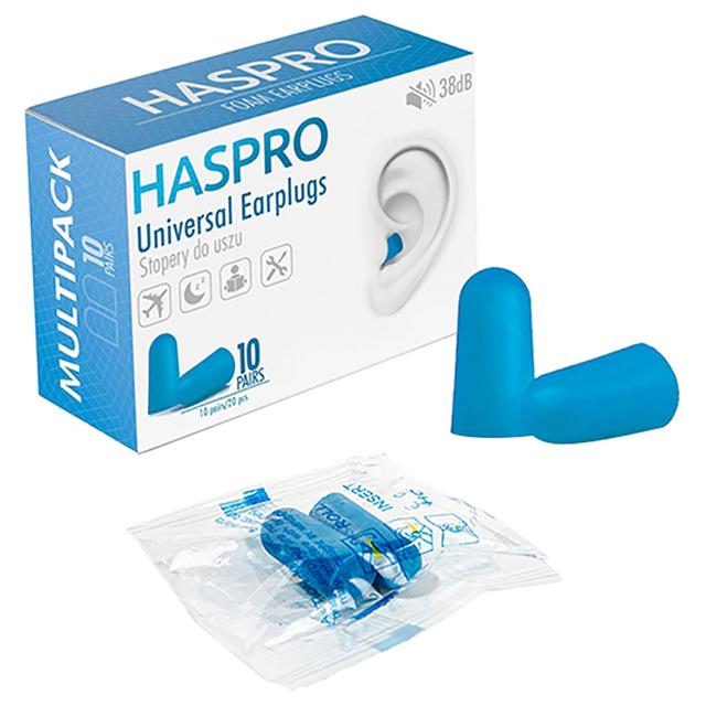 Haspro - Universal Foam Earplugs Pack of 10 Multipack - Blue